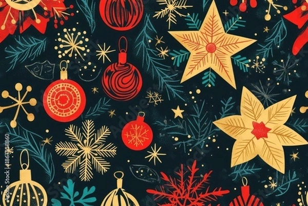 Fototapeta Festive winter seamless pattern modern style