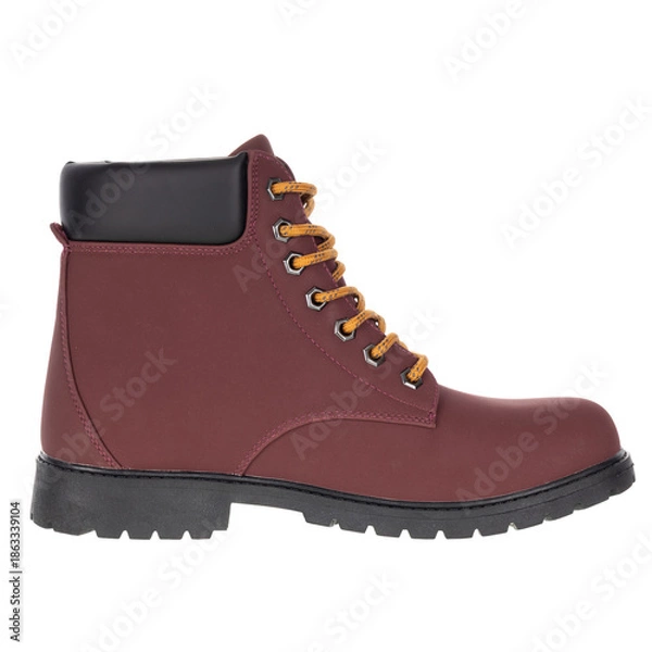 Obraz Burgundy Lace-Up Trapper Boot Side View