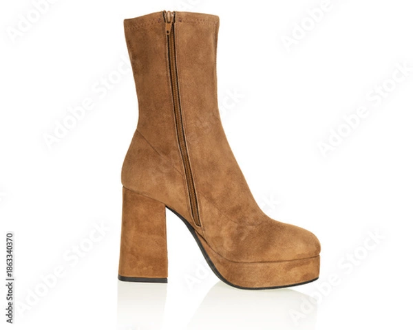 Obraz Brown Suede Platform Boot Side Zipper