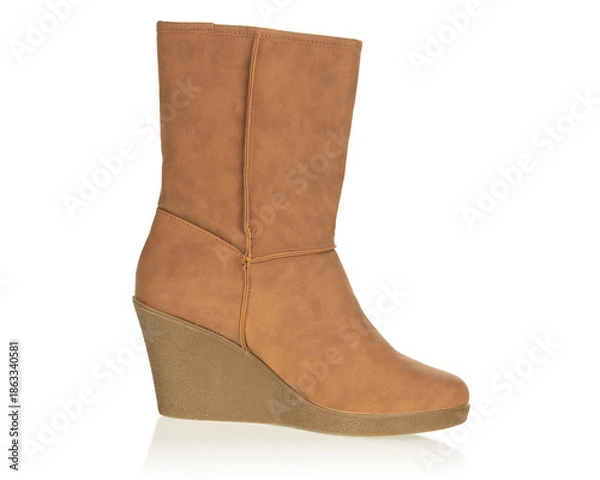 Obraz Brown Womans Mid Calf Wedge Boot