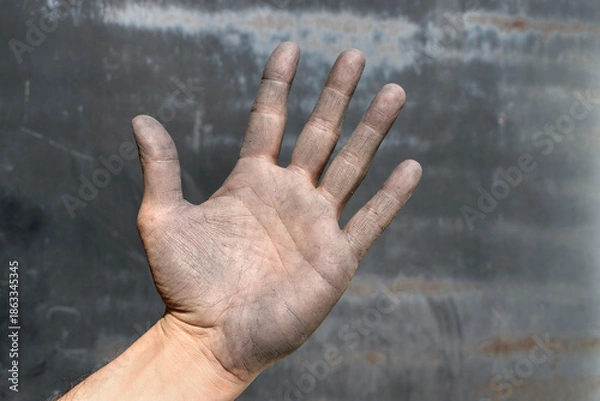 Obraz Industrial worker open hand emphasizing workplace safety awareness