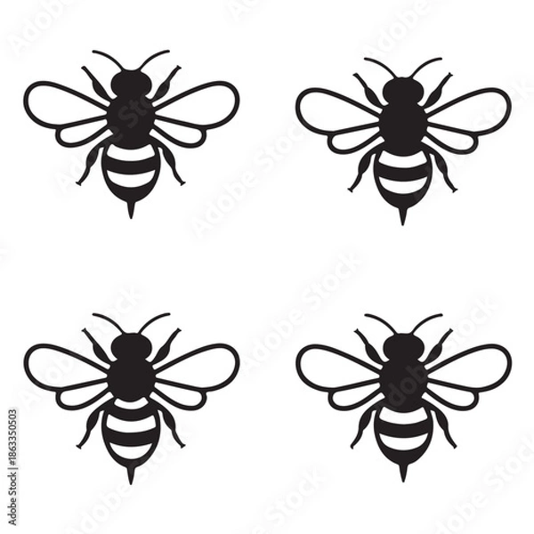 Obraz Flying Bee Vector Silhouette Set Minimal Design