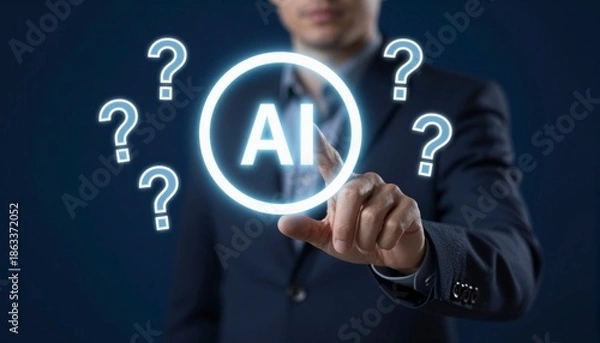 Fototapeta Contemplating Artificial Intelligence Button Dark Setting