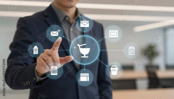 Fototapeta Professional Using Virtual Interface Modern Office Setting