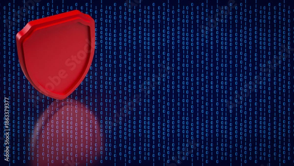 Obraz Red Cybersecurity Shield on Binary Data Background 3d render.