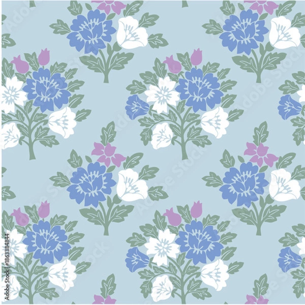 Obraz Floral Block Print Repeat Vector Pattern, Medallion, Damask, Boho Print, flower pattern, bouquet