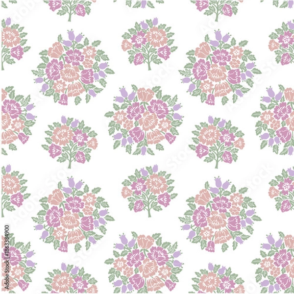 Obraz Floral Block Print Repeat Vector Pattern, Medallion, Damask, Boho Print, flower pattern, bouquet