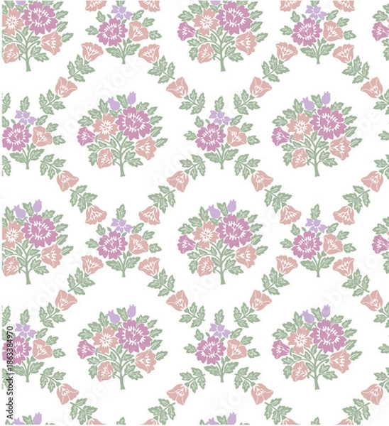 Obraz Floral Block Print Repeat Vector Pattern, Medallion, Damask, Boho Print