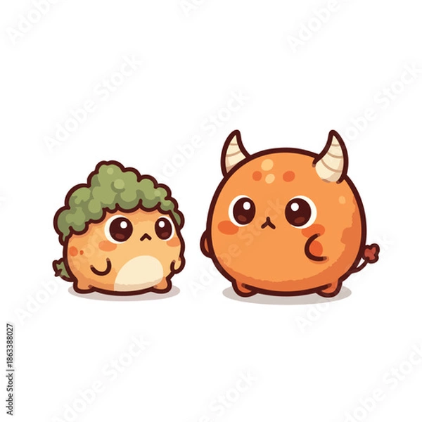 Obraz Two Adorable Cartoon Creatures with Unique Features Standing Together.