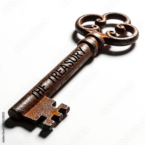 Obraz Antique Key with Engraved Treasure Text