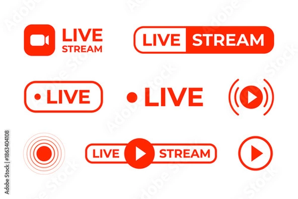 Obraz Live stream button vector icons collection