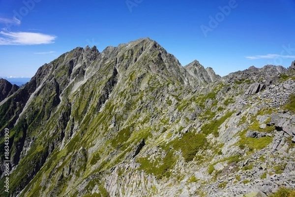 Obraz 北アルプス　前穂高岳から望む奥穂高岳と吊尾根