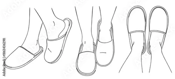 Obraz スリッパを履く足の動作イラスト（室内・日常生活）