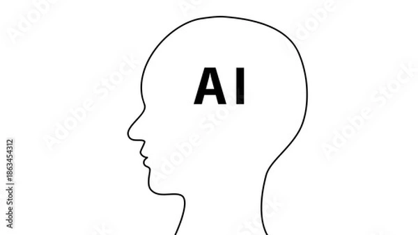 Obraz シンプルな人工知能（横顔_黒）のイラスト