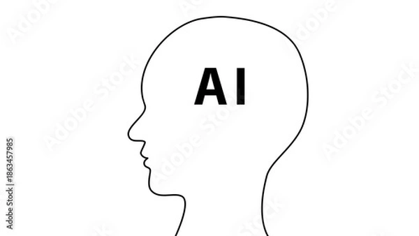 Obraz  シンプルな人工知能（横顔_黒_背景透過）のイラスト