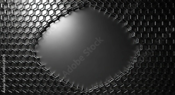 Obraz A metallic honeycomb pattern with a central circular hole.