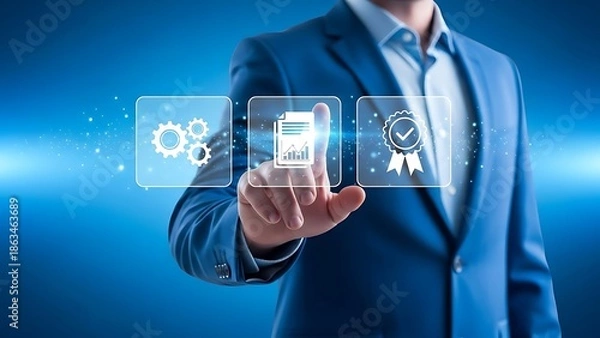 Fototapeta Businessman interacting with digital interface for process optimization