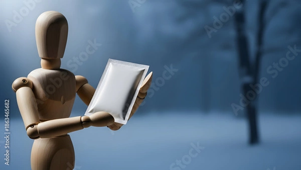 Obraz デッサン人形の受験当日カイロ（寒色・余白）