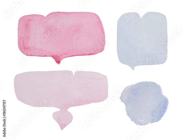 Fototapeta Watercolor St. Valentine`s Day `Speech bubbles` for a loved one. Four speech clouds / bubbles, made with watercolor paint. 
