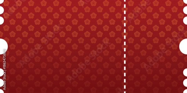 Obraz Red Ticket with Cherry Blossom Pattern. Mockup and template design.