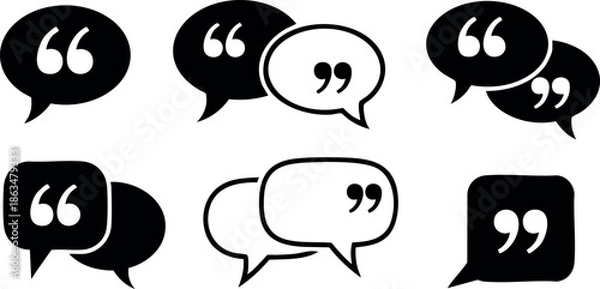 Obraz Quotation Marks Speech Bubbles Vector Illustration Set in Black and White 