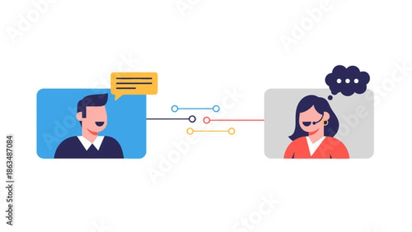 Obraz Digital Communication and Customer Support Interaction with Chat and Call Elements