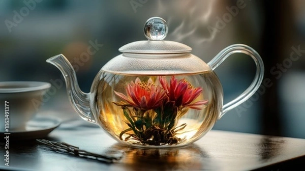 Obraz Transparent teapot with flower tea