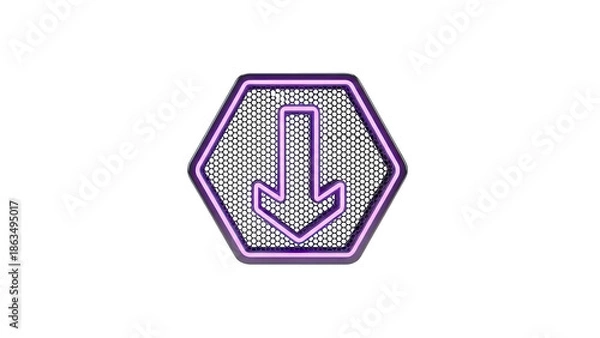 Fototapeta Hexagonal Neon Down Arrow Symbol