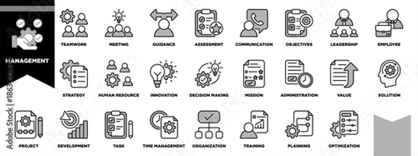 Obraz Management Icon Set Black Grey