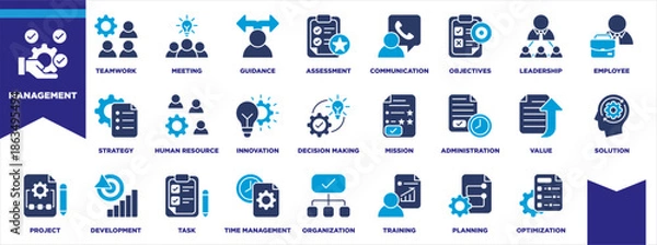 Obraz Management Icon Set Glyph Blue