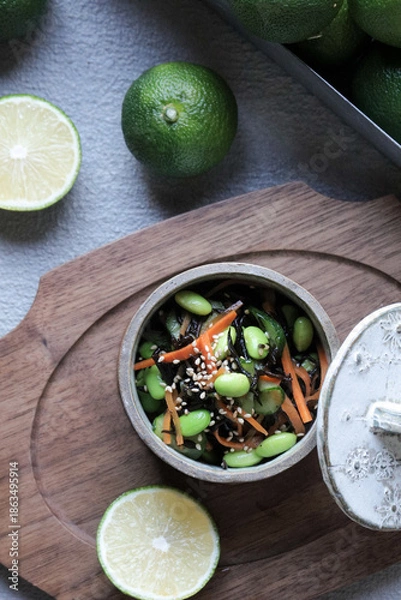 Obraz ひじきと枝豆の酢のものとヘベス