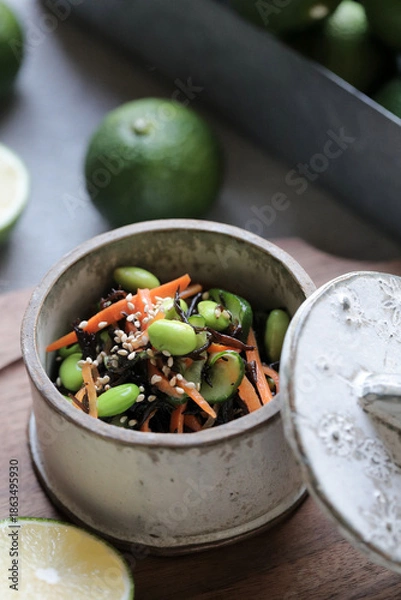 Obraz ひじきと枝豆の酢のものとヘベス