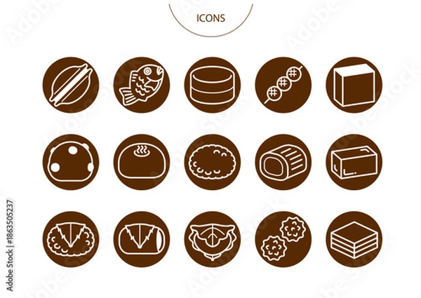 Obraz 和菓子　アイコン ピクトグラム　ベクター イラスト　セット