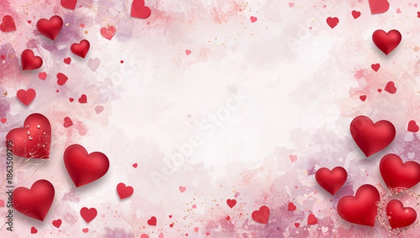 Fototapeta バレンタイン向け赤いハートの抽象パノラマ背景バナー.生成AI