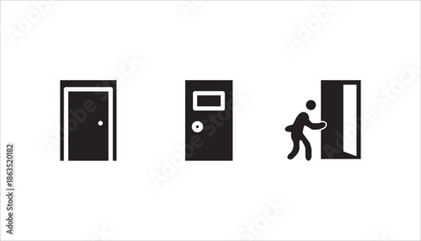 Obraz Doors set opened and closed door icon set,	
