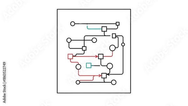 Obraz Abstract diagram illustrating complex network connections and data flow within a system, representing intricate processes and logical pathways for visualization
