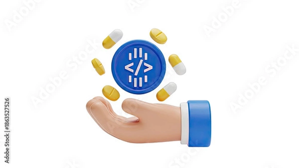 Obraz Hand Holding Code Symbol with Pills