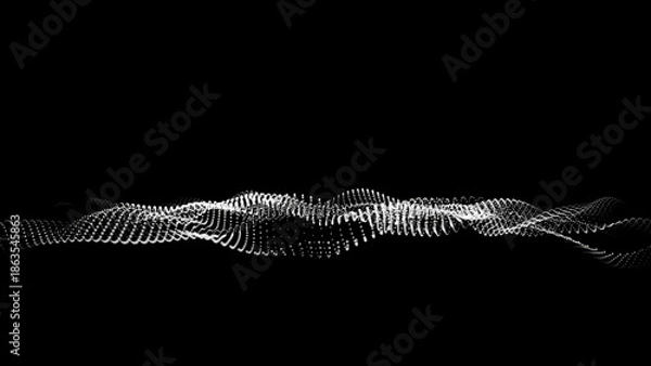 Fototapeta Abstract grayscale dotted waves on black background.