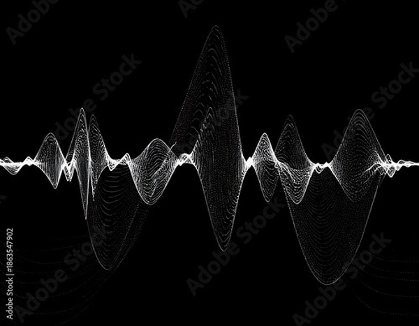 Fototapeta White audio wave form over black background, with rhythmic patterns
