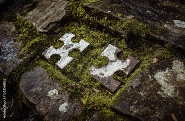 Fototapeta Stone pathway with moss and inserts