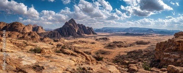 Obraz Panoramic desert landscape with dramatic mountains and a vast plain