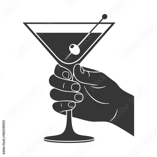 Obraz カクテルグラスを持つ手のシルエットアイコン