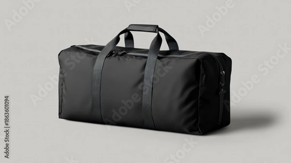 Obraz Black duffel bag on a light gray background