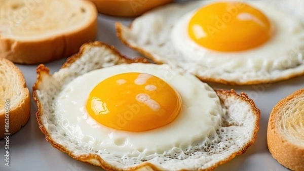 Obraz Fried Eggs on Toast Slices.