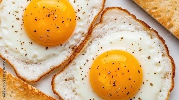 Obraz Fried Eggs on Toast with Pepper.