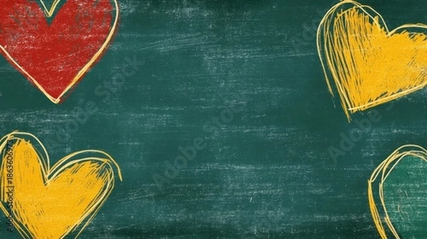 Obraz Chalkboard background with painted hearts