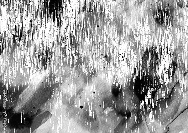 Obraz スタイリッシュな和モダン背景・インクの垂れと飛沫・重厚感のある白黒スプラッシュグラフィック