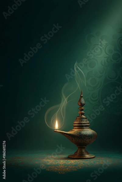 Obraz Dark Emerald Background with Soft Gradient and Single Lantern