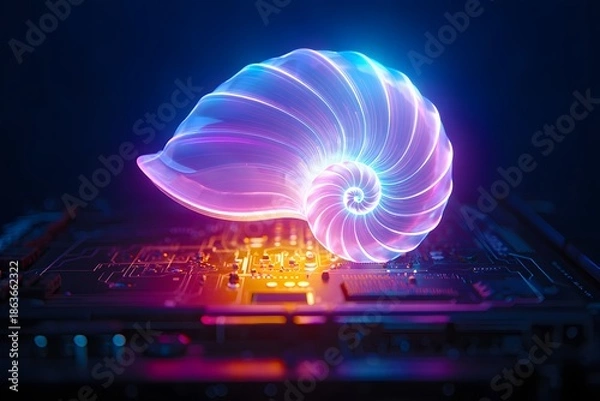 Obraz Futuristic Glowing Nautilus Shell Geometry