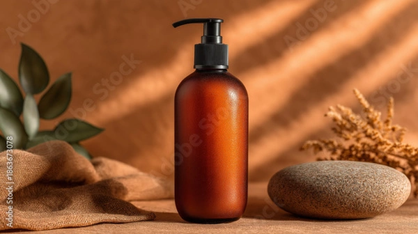 Obraz Amber Pump Bottle with Natural Decor